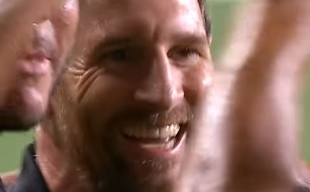 Leo Messi felice dopo il gol